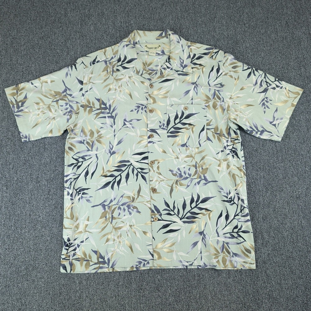 Paradise Coves Coastal Tropical Hawaiian Shirt Mens Large Sage Green 100% Silk — photo 2